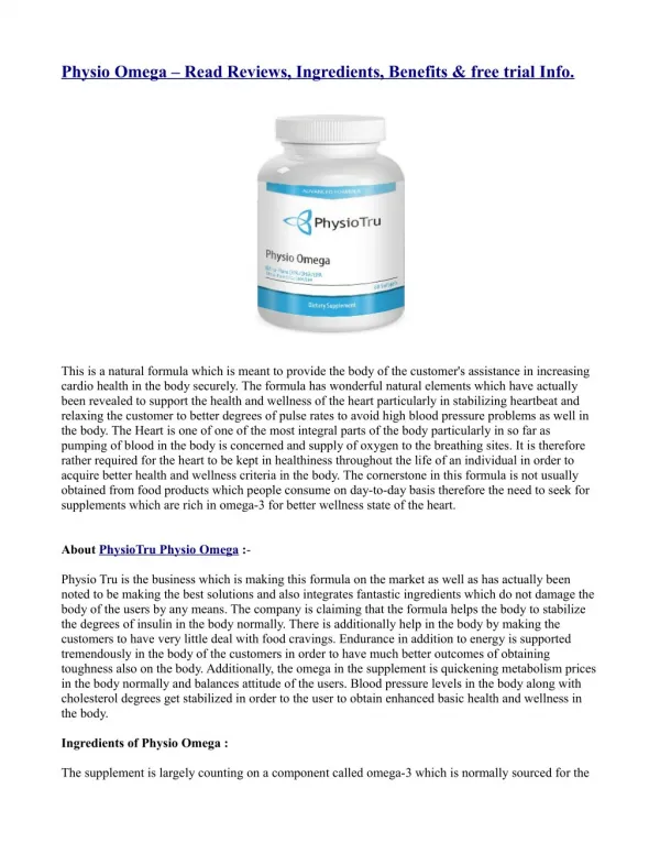 Physio Omega – Read Reviews, Ingredients, Benefits & free trial Info.