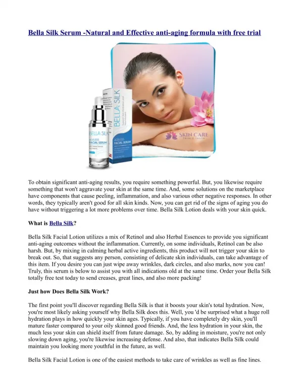 Bella Silk Serum -Natural and Effective anti-aging formula with free trial