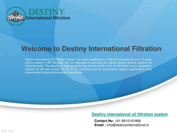 Destiny international oil filtration system supplier of oil cleaning machine