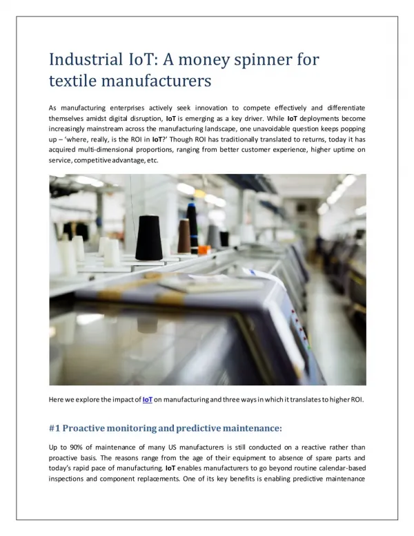 Industrial IoT: A money spinner for textile manufacturers