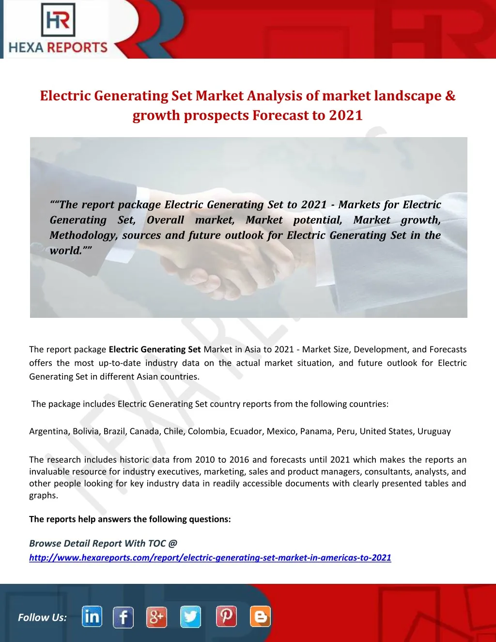 electric generating set market analysis of market
