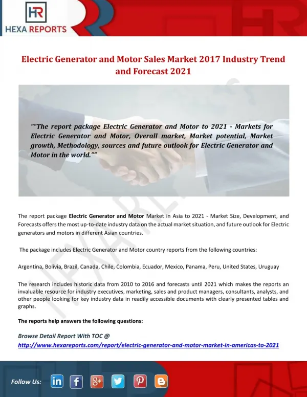 Electric generator and motor sales market 2017 industry trend and forecast 2021