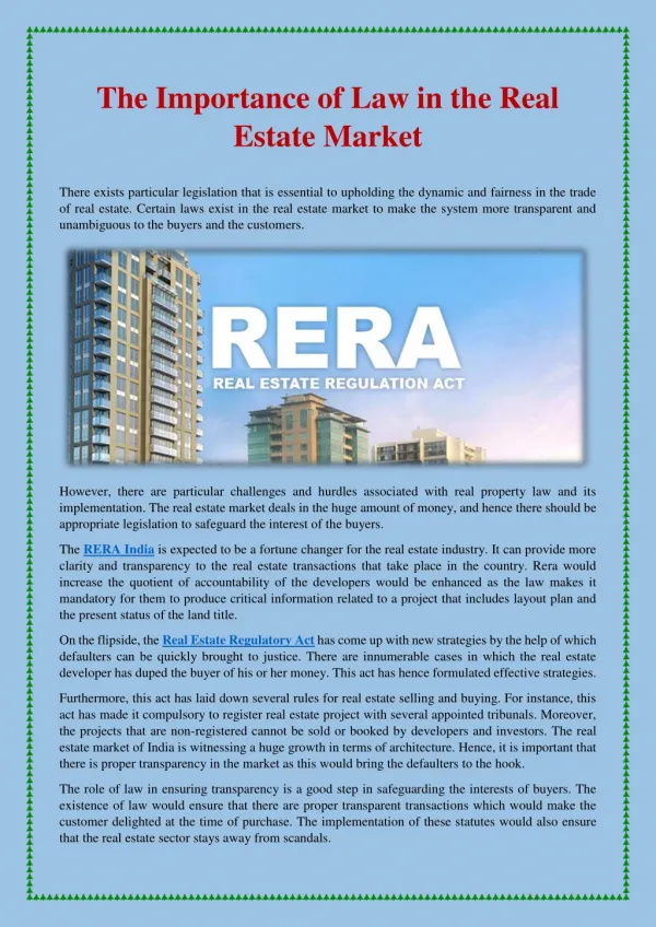 The Importance of Law in the Real Estate Market