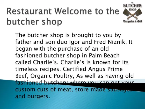Restaurants & Bar in West Palm Beach, FL | The Butcher Shop