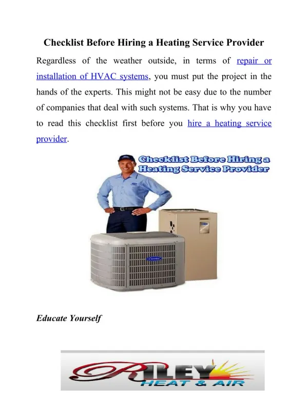 Tips to select heating service provider