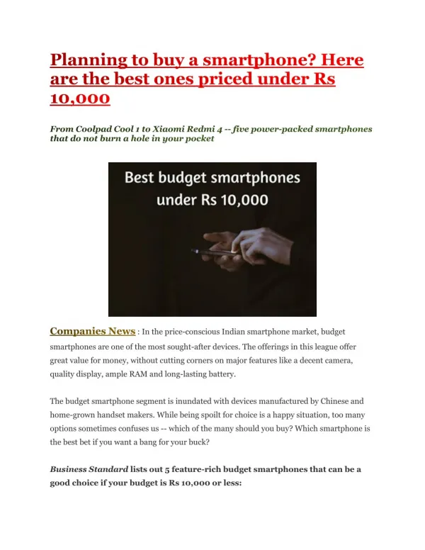 Planning to buy a smartphone? Here are the best ones priced under Rs 10,000