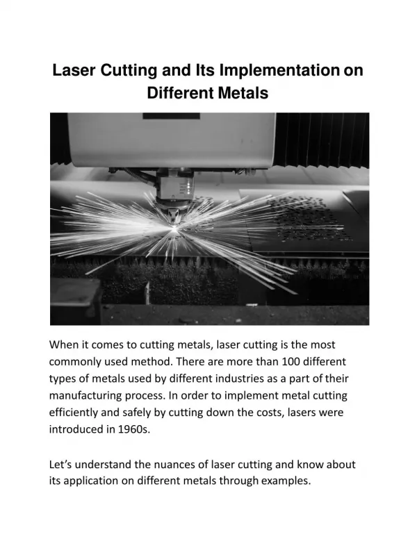 Laser Cutting and Its Implementation on Different Metals