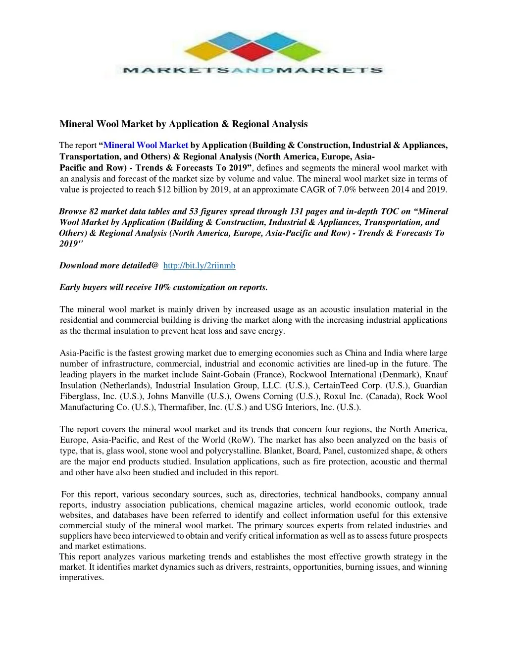 mineral wool market by application regional