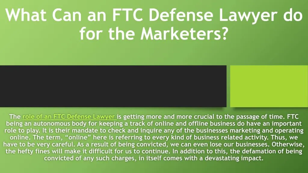 what can an ftc defense lawyer do for the marketers