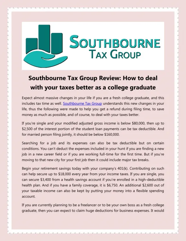 Southbourne Tax Group Review: How to deal with your taxes better as a college graduate