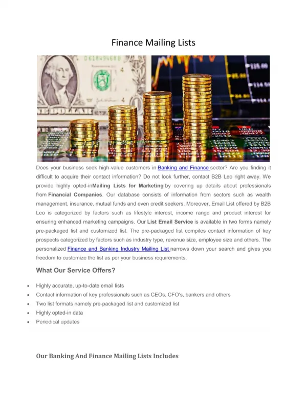 Banking and Finance Mailing Lists | B2B Leo