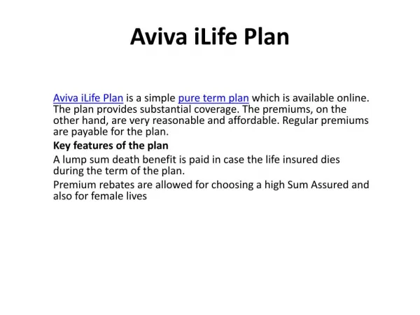 Aviva iLife Plan