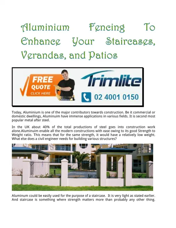 Aluminium Fencing To Enhance Your Staircases, Verandas, and Patios