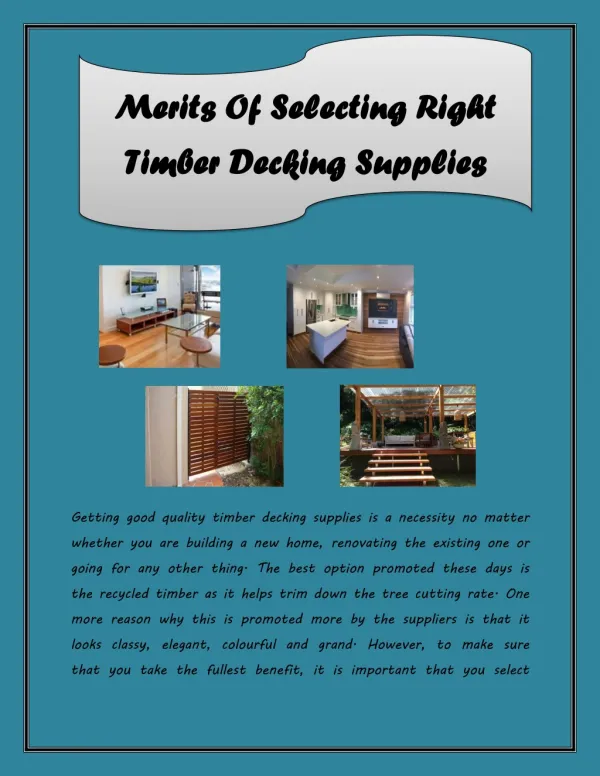 Merits Of Selecting Right Timber Decking Supplies