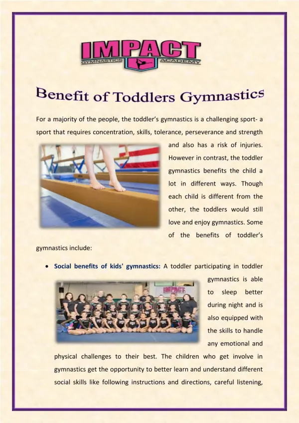 Benefit of Toddlers Gymnastics