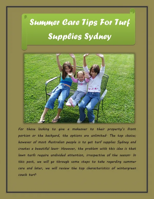 Summer Care Tips For Turf Supplies Sydney