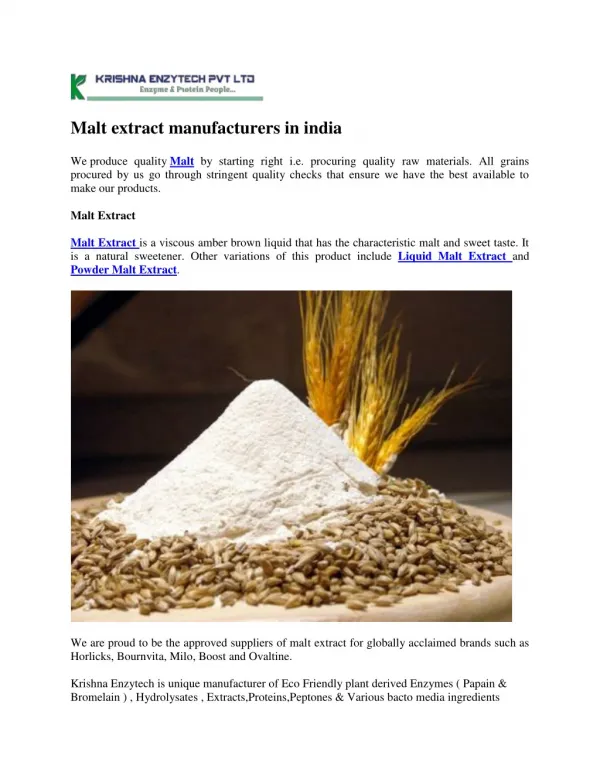 Malt extract manufacturers in india