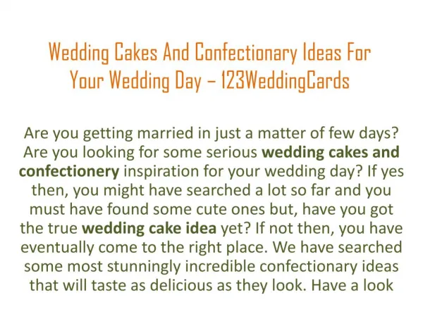 Wedding Cakes and Confectionery Ideas for Your Wedding Day - 123WeddingCards