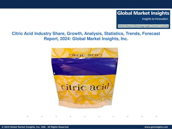 Citric Acid Market Analysis Report, Share, Growth, Trend, and Forecast, 2024