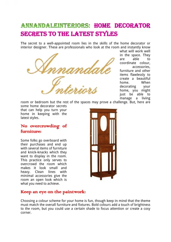 AnnandaleInteriors:Home Decorator Secrets To The Latest Styles