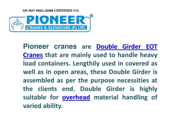 Double Girder EOT Cranes Manufacturers in India