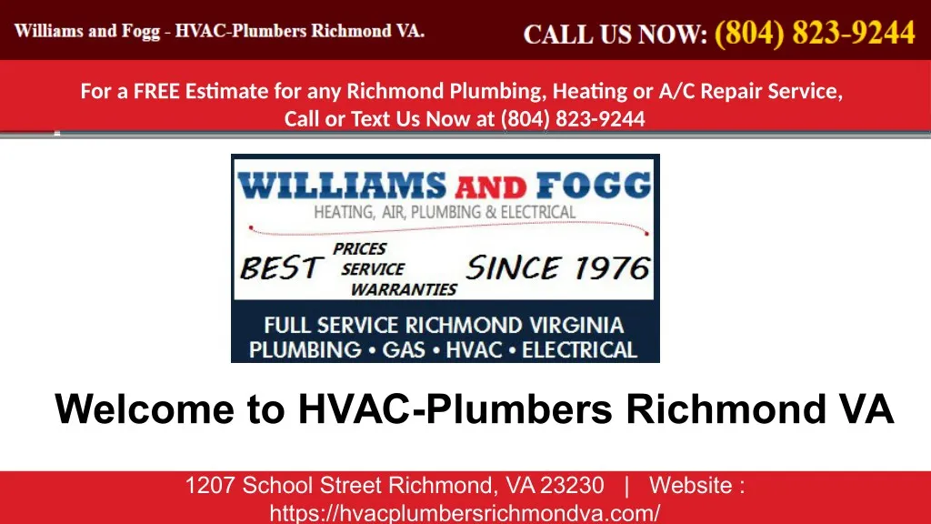 for a free estimate for any richmond plumbing
