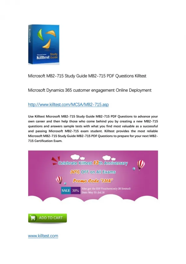 Killtest MB2-715 Microsoft Dynamics 365 customer engagement Online Deployment Practice Test