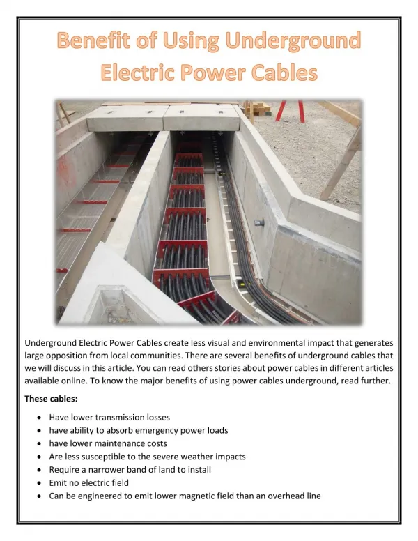 Benefit of Using Underground Electric Power Cables