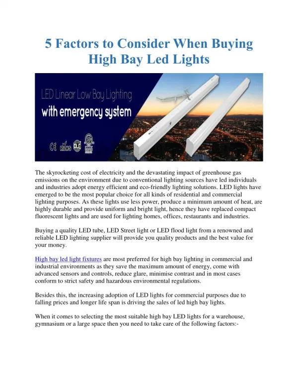 5 Factors To Consider When Buying High Bay Led Lights