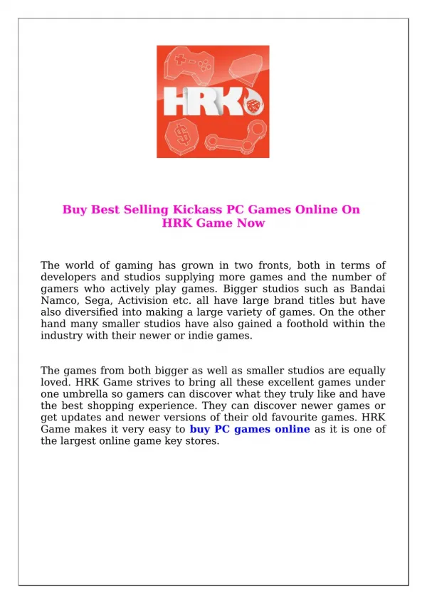 Buy Best Selling Kickass PC Games Online On HRK Game Now