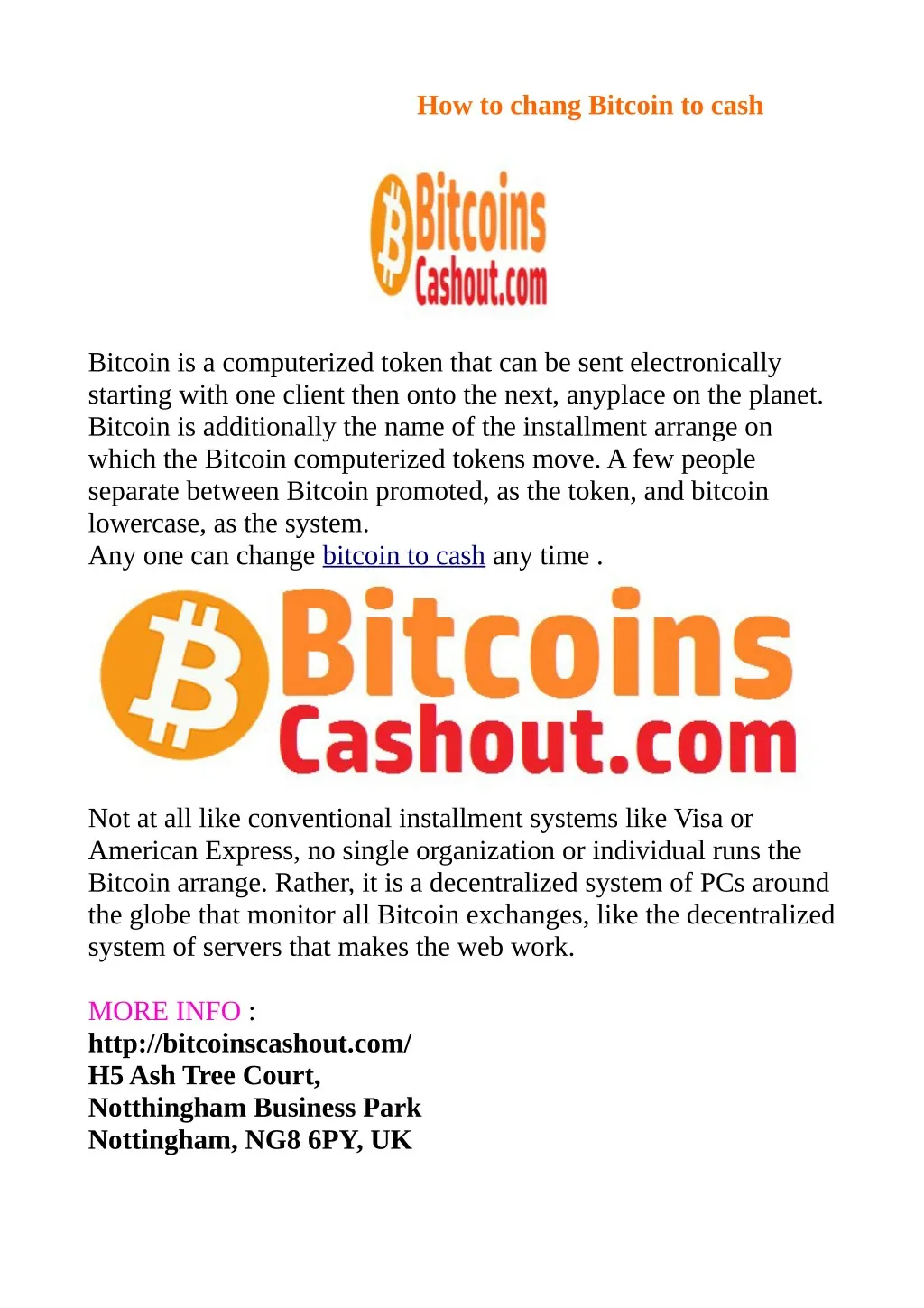 how to chang bitcoin to cash