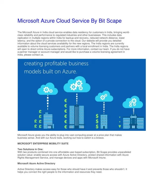 Microsoft Azure Cloud Service By Bit Scape