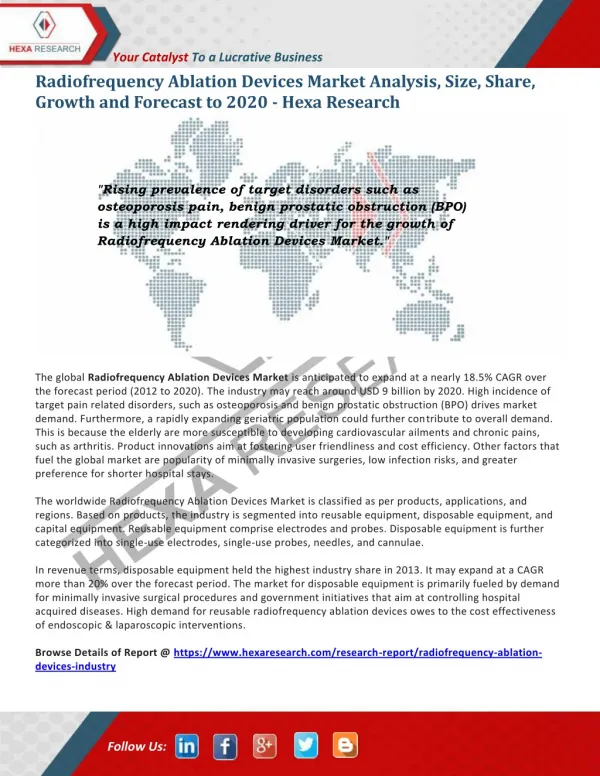 Radiofrequency Ablation Devices Market Size, Share | Industry Report, 2020 | Hexa Research