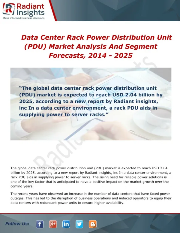 Data Center Rack Power Distribution Unit (PDU) Market Growth, Scope and Overview Report 2014 - 2025