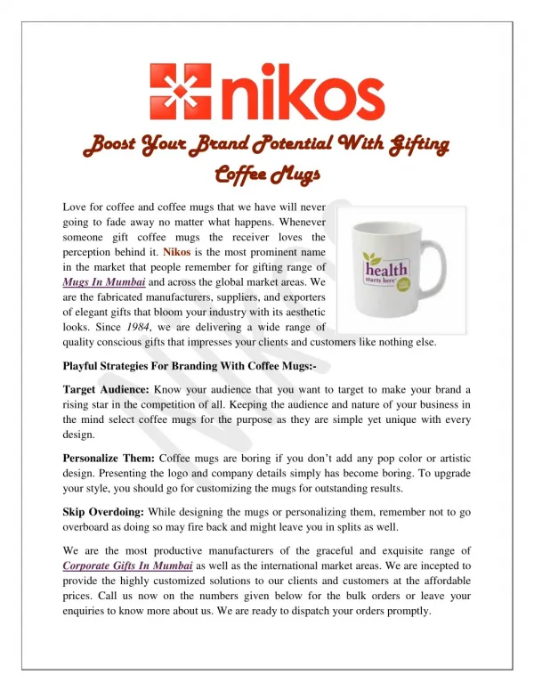 Boost Your Brand Potential With Gifting Coffee Mugs