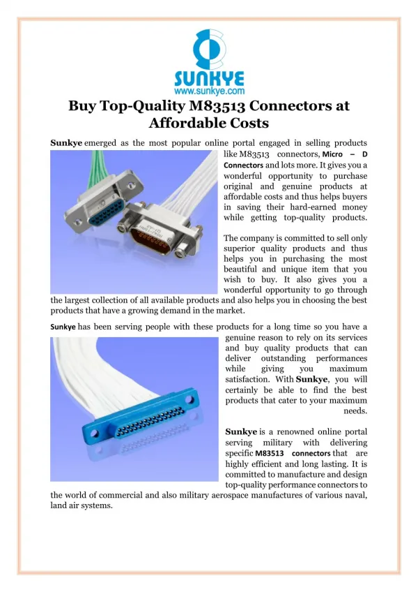 Buy Top-Quality M83513 Connectors at Affordable Costs