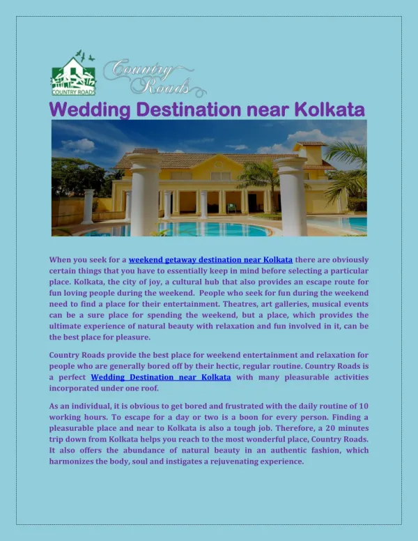 Wedding Gateway Destination Near Kolkata