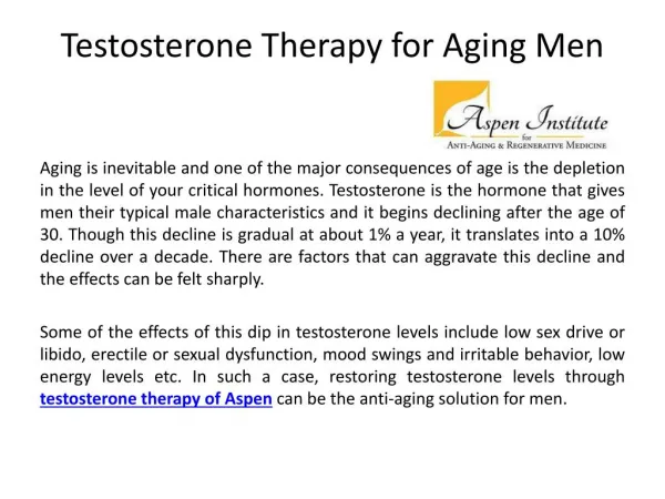 Testosterone Therapy of Aspen-Aspen-regenerativemedicine.com