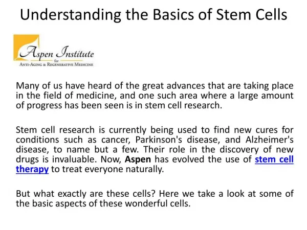 Stem Cell Therapy- Aspen-regenerativemedicine.com