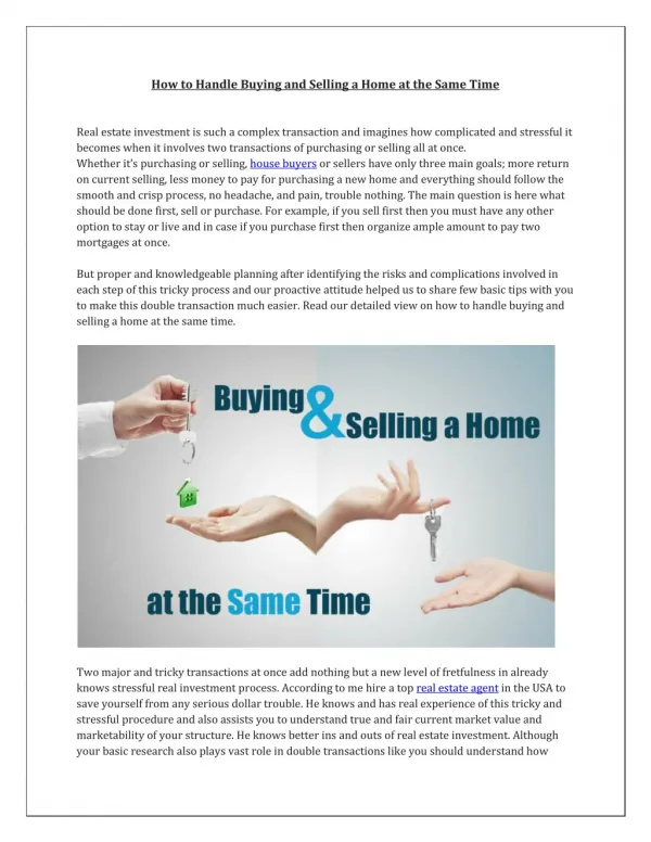 How to Handle Buying and Selling a Home at the Same Time