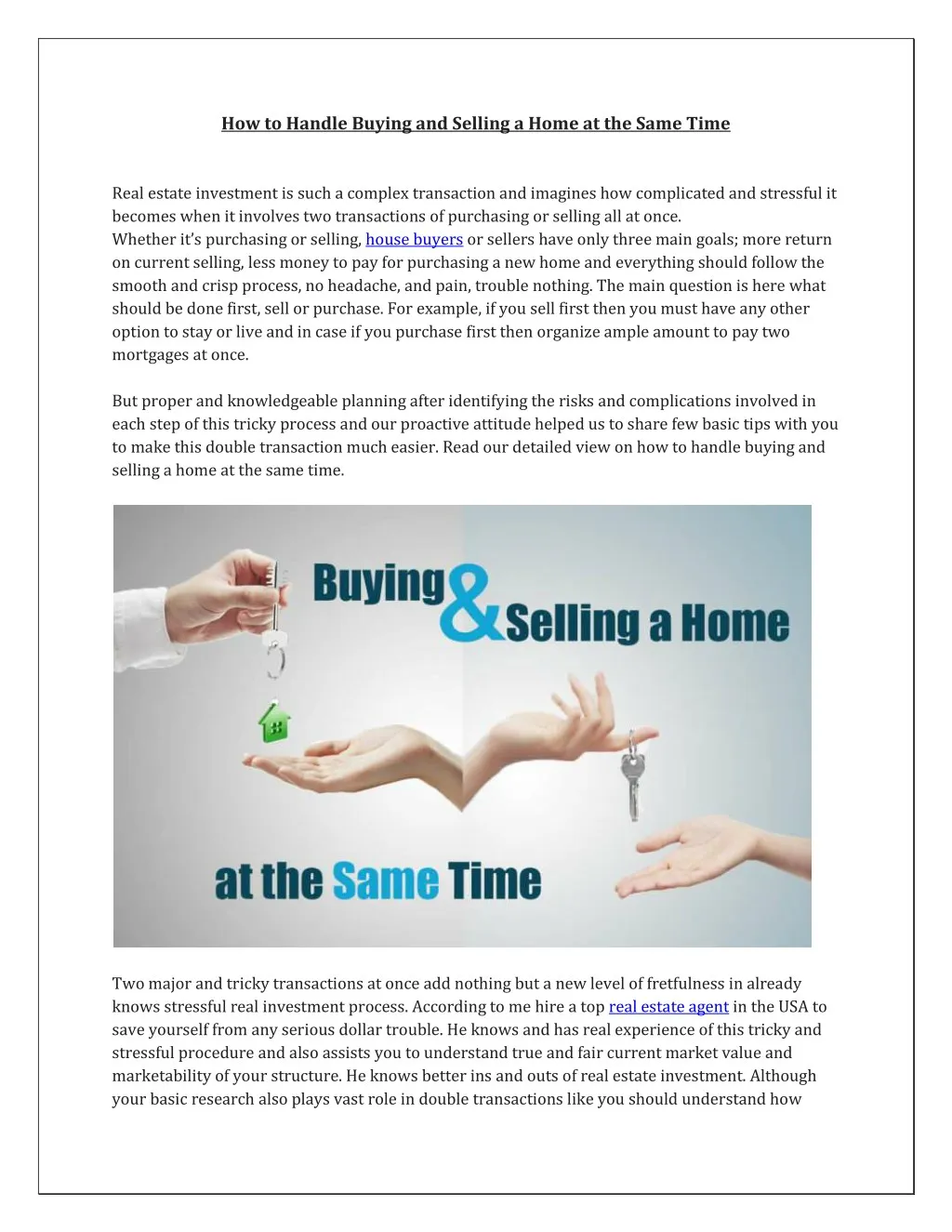 how to handle buying and selling a home