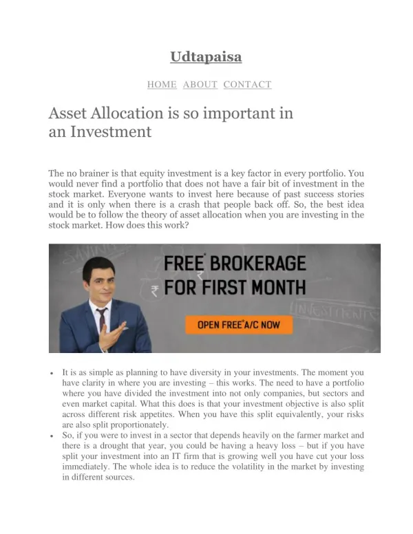 Asset Allocation is so important in an Investment
