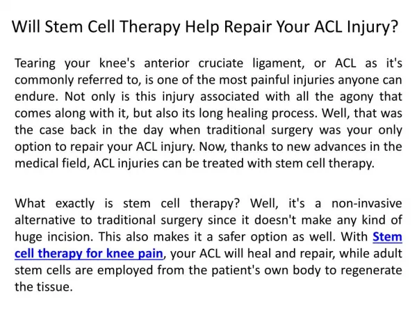 Stem Cell Therapy for Knee Pain - Aspen-regenerativemedicine.com