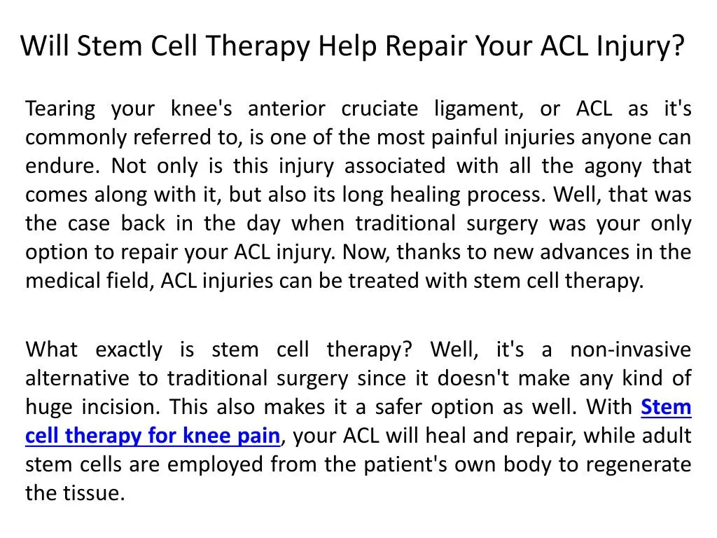 will stem cell therapy help repair your acl injury