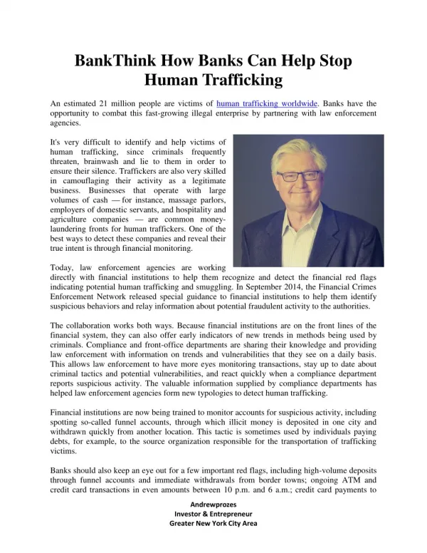 BankThink How Banks Can Help Stop Human Trafficking - Andrewprozes
