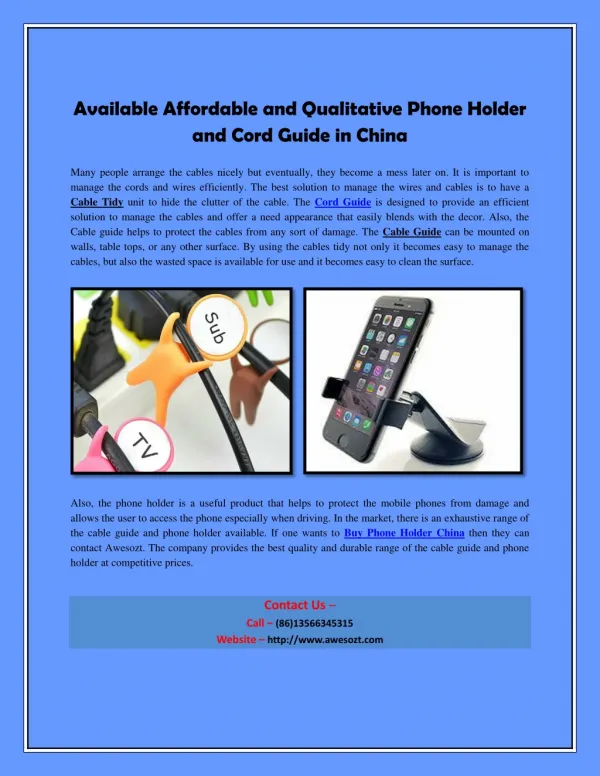 Available Affordable and Qualitative Phone Holder and Cord Guide in China