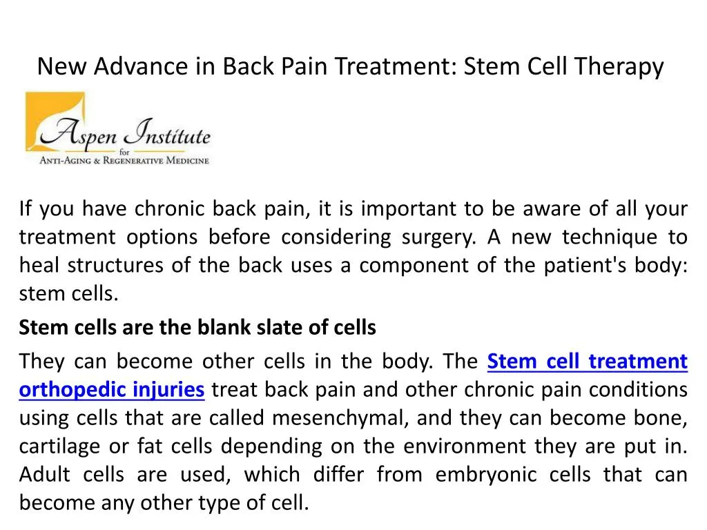 new advance in back pain treatment stem cell therapy