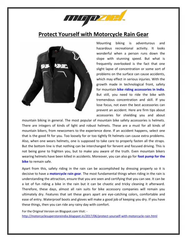 Protect yourself with Motorcycle Rain Gear
