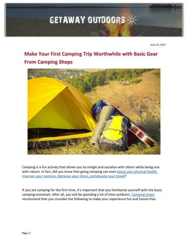 Make Your First Camping Trip Worthwhile with Basic Gear From Camping Shops