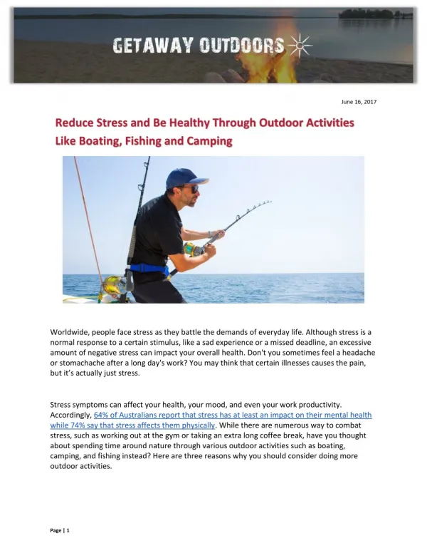 Reduce Stress and Be Healthy Through Outdoor Activities Like Boating, Fishing and Camping
